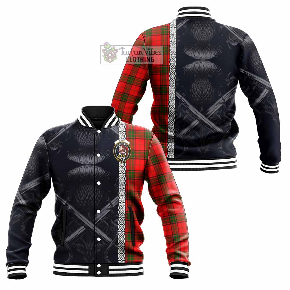 Tartan Vibes Clothing Adair Tartan Baseball Jacket with Family Crest Cross Sword Thistle Celtic Vibes