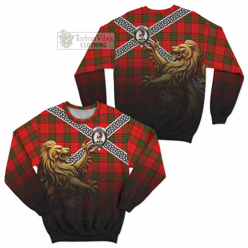 Adair Crest Tartan Sweatshirt with Golden Lion Emblem Celtic Style - Tartan Vibes Clothing