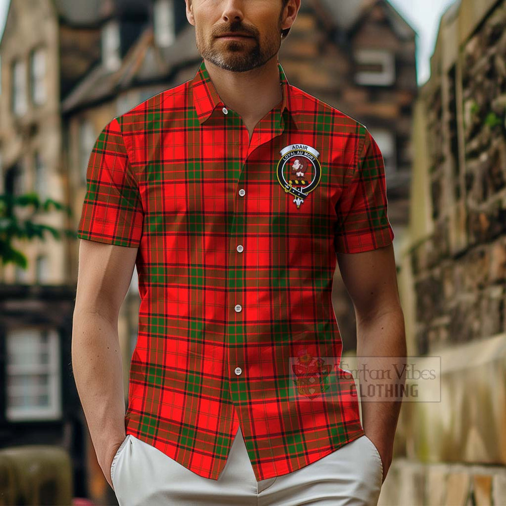 Tartan Vibes Clothing Adair Tartan Short Sleeve Button Shirt with Family Crest Celtic Skull Style