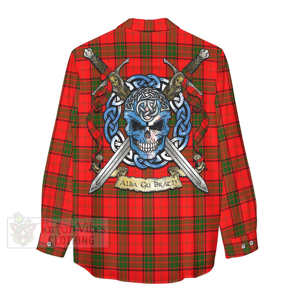 Tartan Vibes Clothing Adair Tartan Women's Casual Shirt with Family Crest Celtic Skull Style