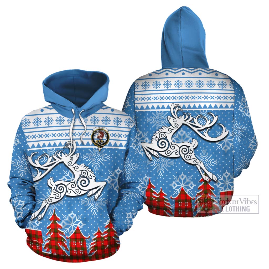 Tartan Vibes Clothing Adair Clan Christmas Cotton Hoodie Celtic Reindeer Style