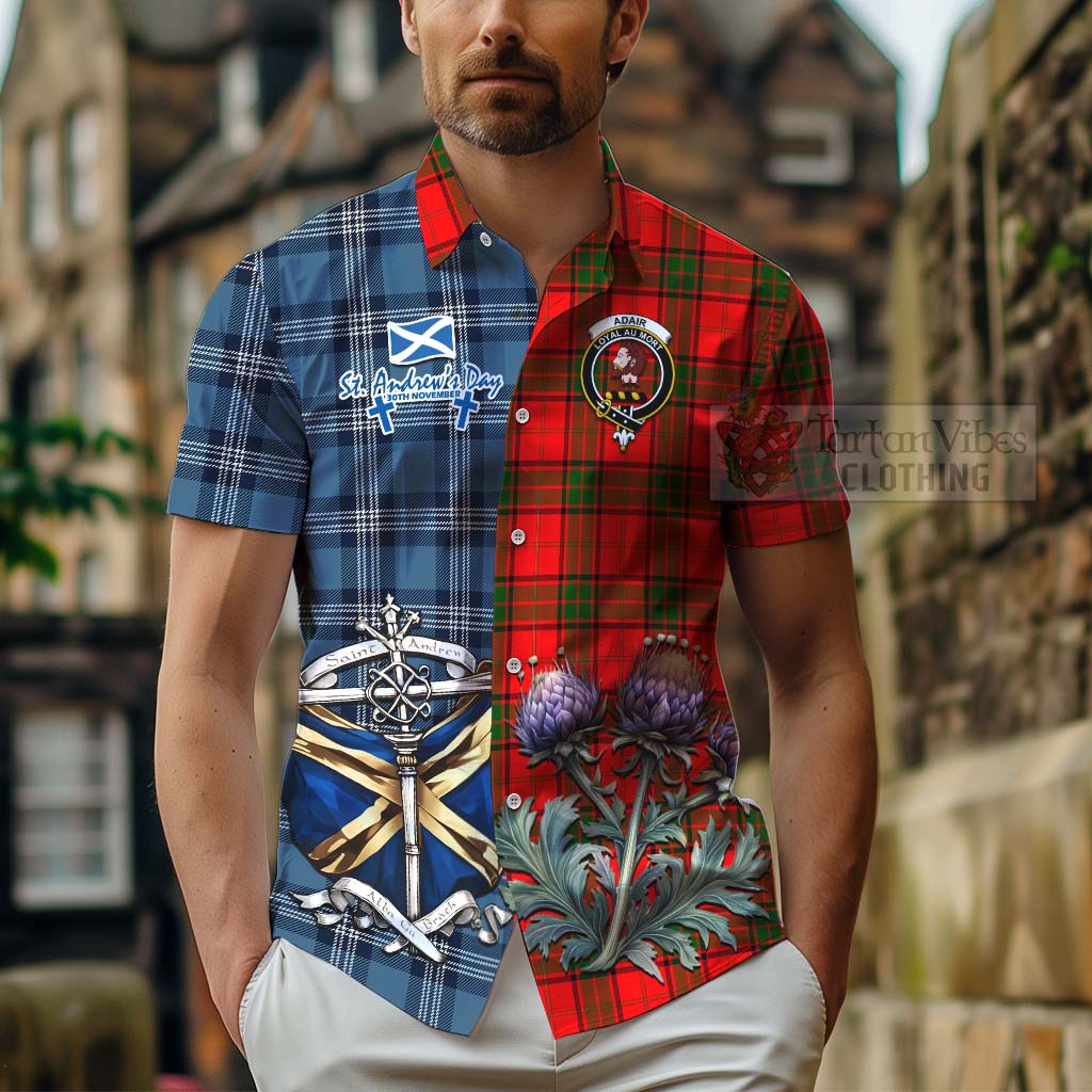 Tartan Vibes Clothing Adair Tartan Short Sleeve Button Shirt Happy St. Andrew's Day Half Tartan Style