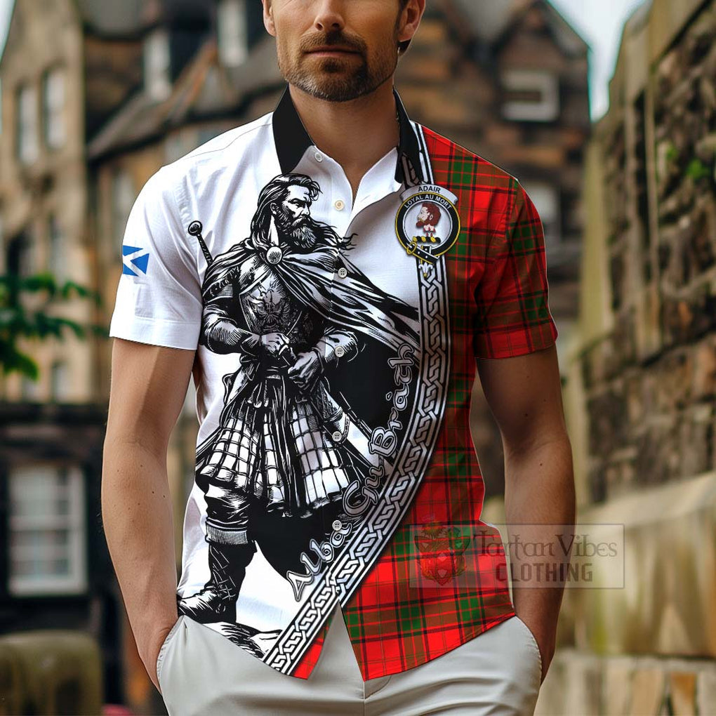 Tartan Vibes Clothing Adair Tartan Clan Crest Short Sleeve Button Shirt with Highlander Warrior Celtic Style