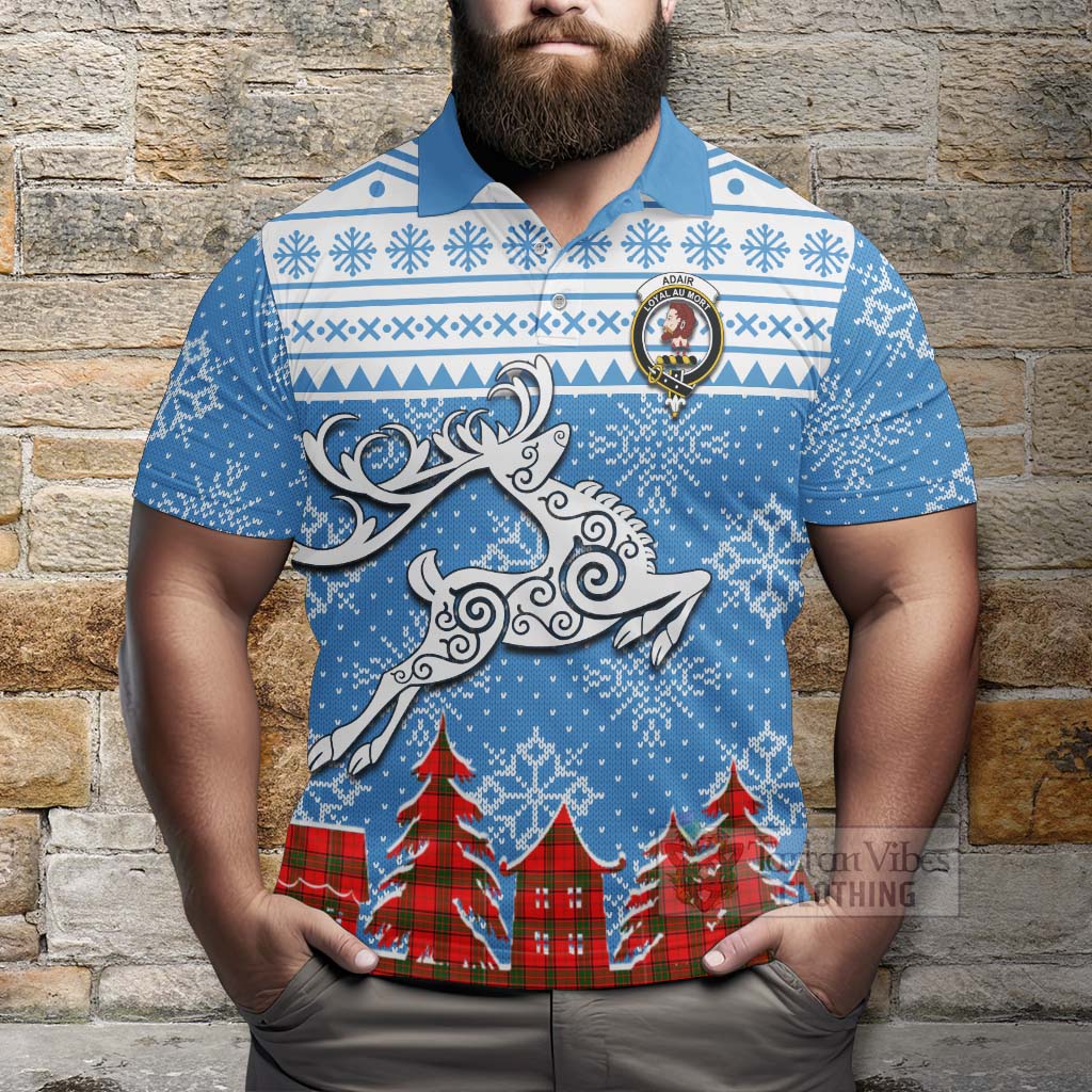 Tartan Vibes Clothing Adair Clan Christmas Polo Shirt Celtic Reindeer Style