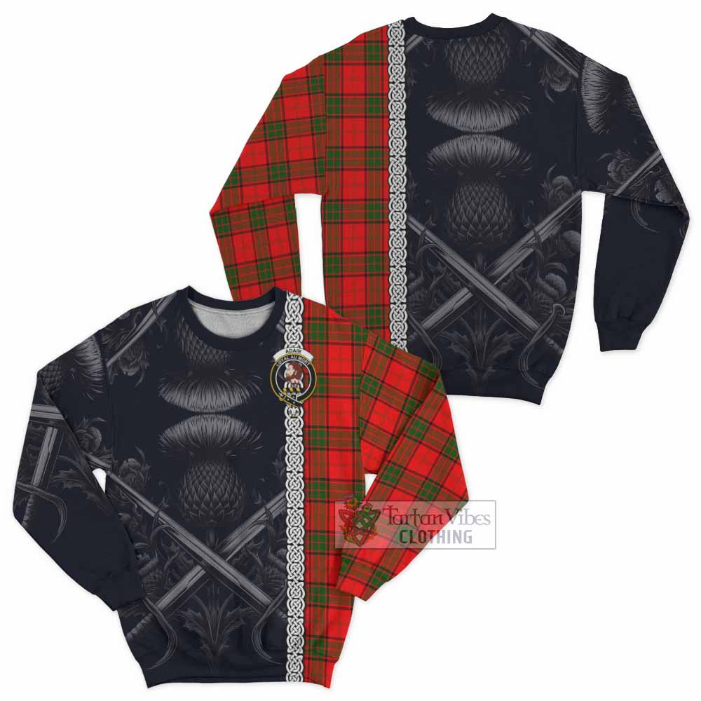 Tartan Vibes Clothing Adair Tartan Sweatshirt with Family Crest Cross Sword Thistle Celtic Vibes