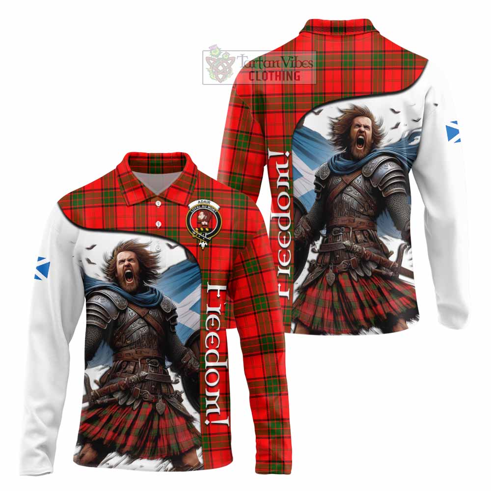 Tartan Vibes Clothing Adair Crest Tartan Long Sleeve Polo Shirt Inspired by the Freedom of Scottish Warrior