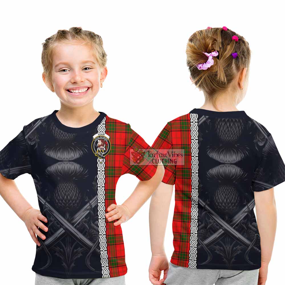 Tartan Vibes Clothing Adair Tartan Kid T-Shirt with Family Crest Cross Sword Thistle Celtic Vibes