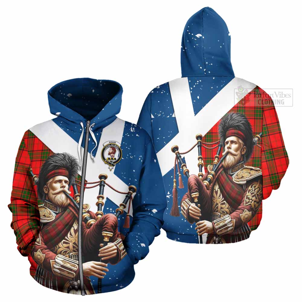 Tartan Vibes Clothing Adair Tartan Hoodie with Family Crest Scottish Bagpiper Vibes