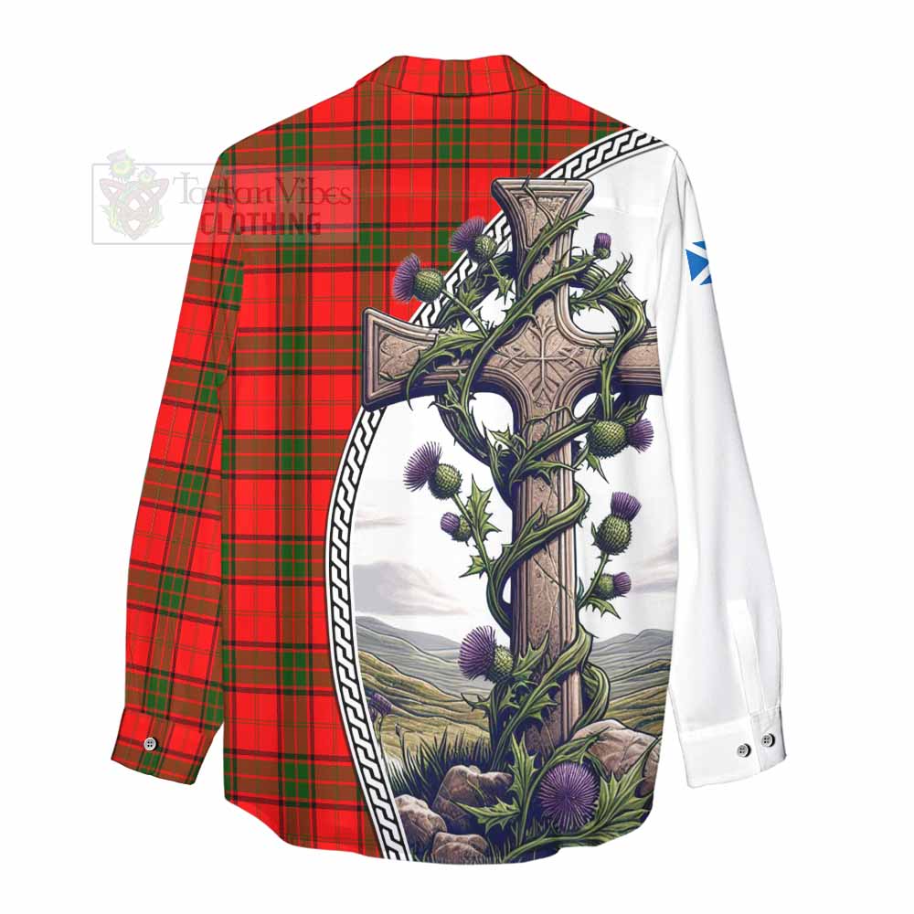 Tartan Vibes Clothing Adair Tartan Women's Casual Shirt with Family Crest and St. Andrew's Cross Accented by Thistle Vines