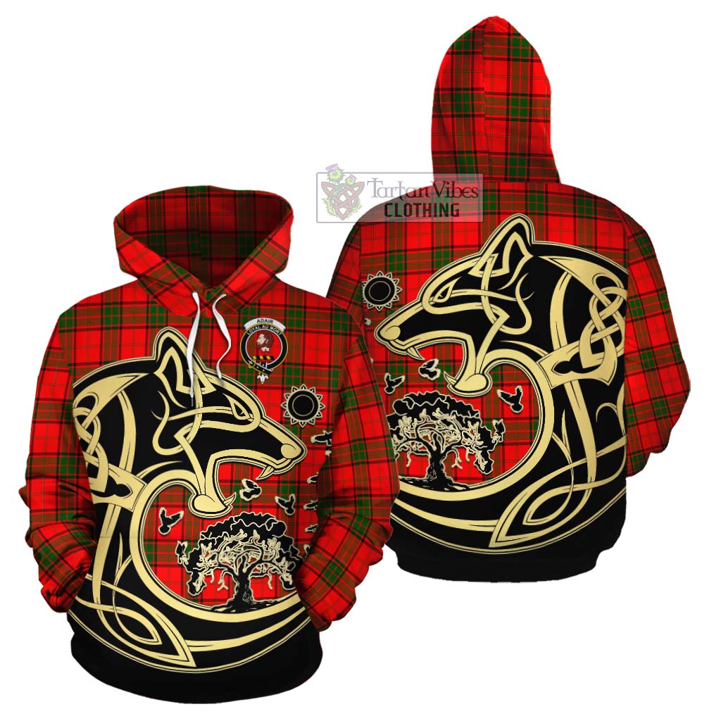 Tartan Vibes Clothing Adair Tartan Cotton Hoodie with Family Crest Celtic Wolf Style