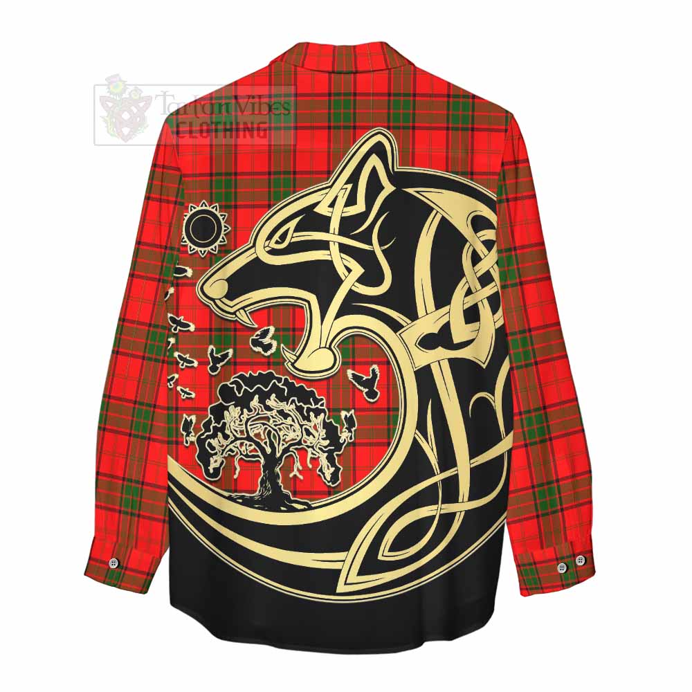 Tartan Vibes Clothing Adair Tartan Women's Casual Shirt with Family Crest Celtic Wolf Style