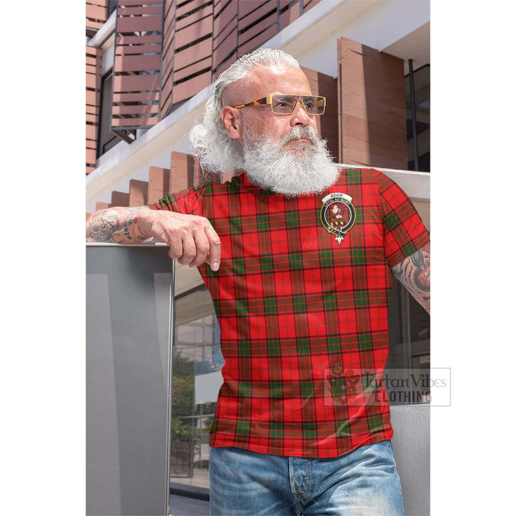 Tartan Vibes Clothing Adair Tartan Cotton T-shirt with Family Crest and Bearded Skull Holding Bottles of Whiskey