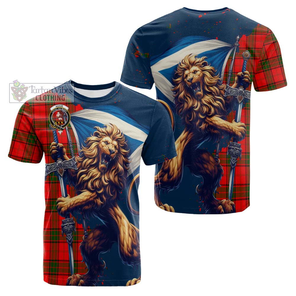 Tartan Vibes Clothing Adair Tartan Family Crest Cotton T-shirt with Scottish Majestic Lion