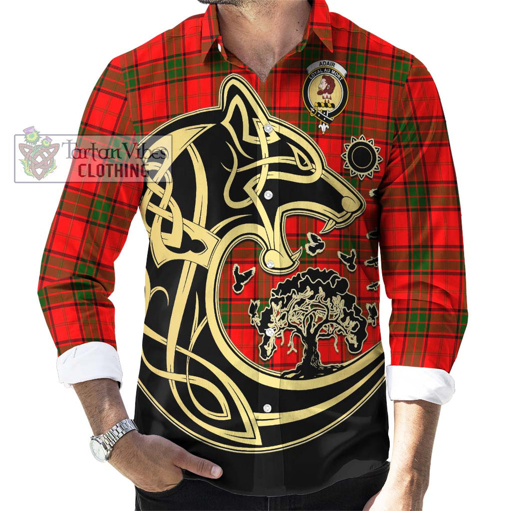 Adair Tartan Long Sleeve Button Shirt with Family Crest Celtic Wolf Style - Tartan Vibes Clothing