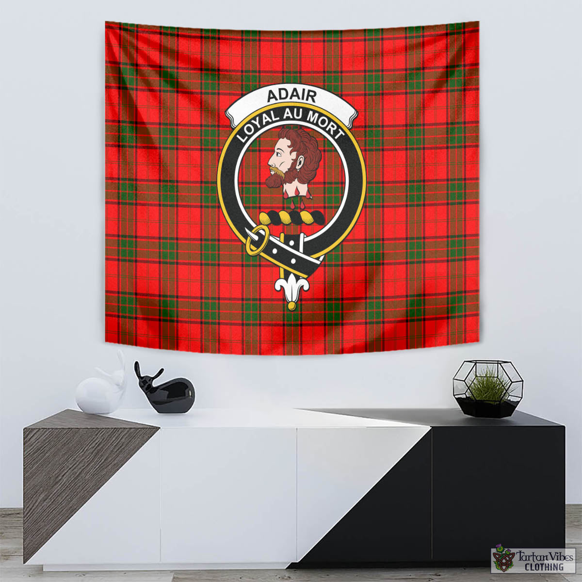 Tartan Vibes Clothing Adair Tartan Tapestry Wall Hanging and Home Decor for Room with Family Crest