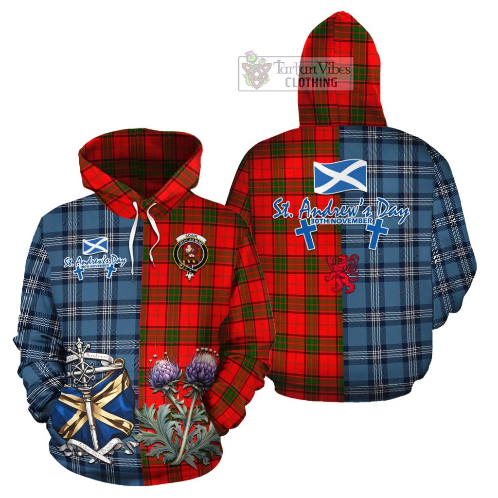 Tartan Vibes Clothing Adair Tartan Cotton Hoodie Happy St. Andrew's Day Half Tartan Style