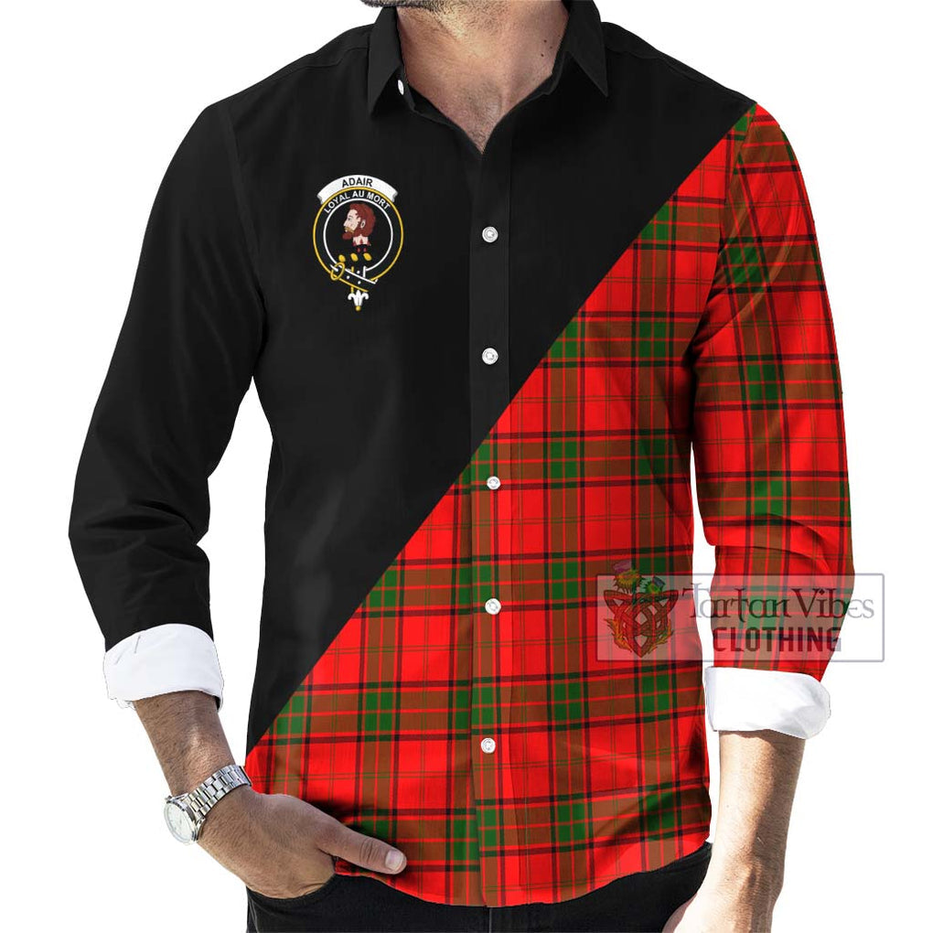 Adair Tartan Long Sleeve Button Shirt with Family Crest and Military Logo Style - Tartanvibesclothing Shop