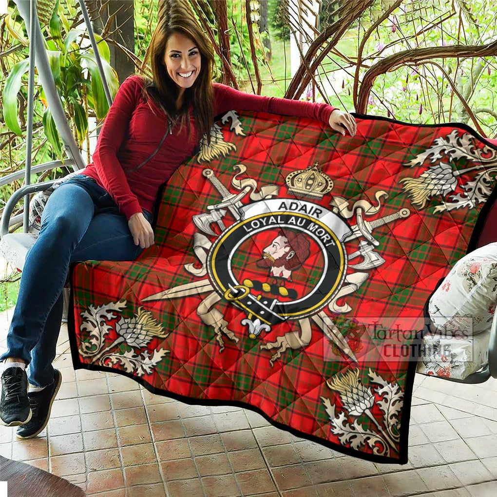 Tartan Vibes Clothing Adair Tartan Quilt with Family Crest and Scottish Golden Courage Shield