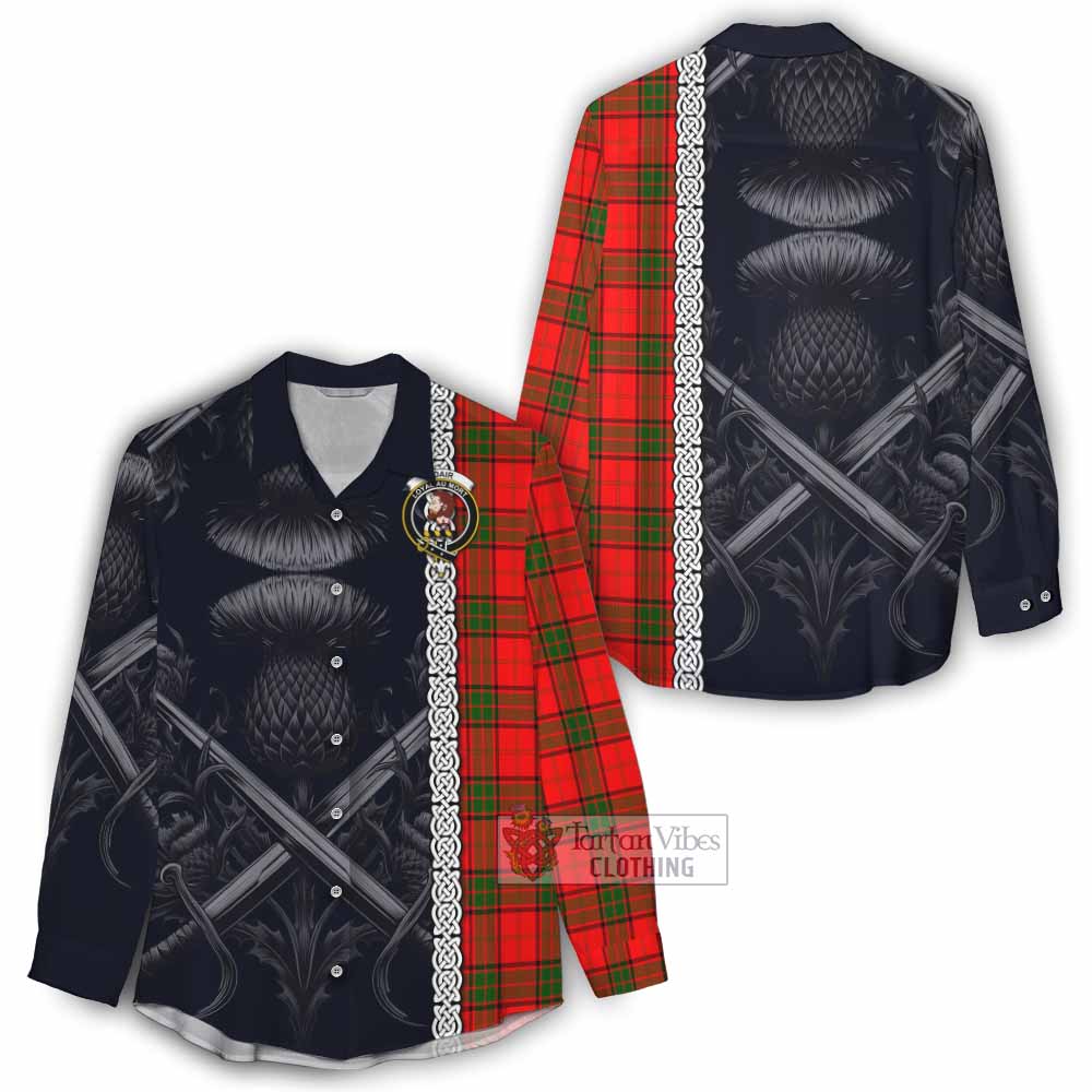 Tartan Vibes Clothing Adair Tartan Women's Casual Shirt with Family Crest Cross Sword Thistle Celtic Vibes