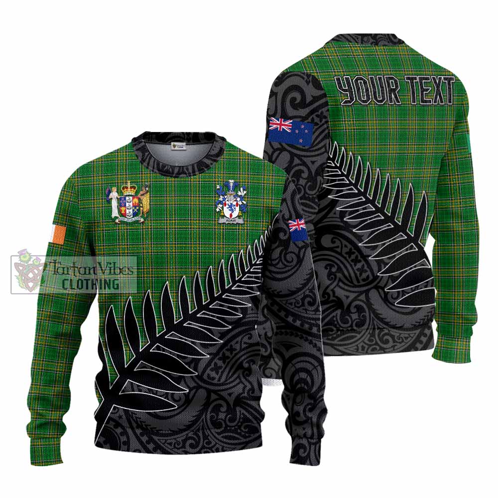 Tartan Vibes Clothing Adair Irish Clan Tartan Knitted Sweater with Coat of Arms New Zealand Silver Fern Half Style