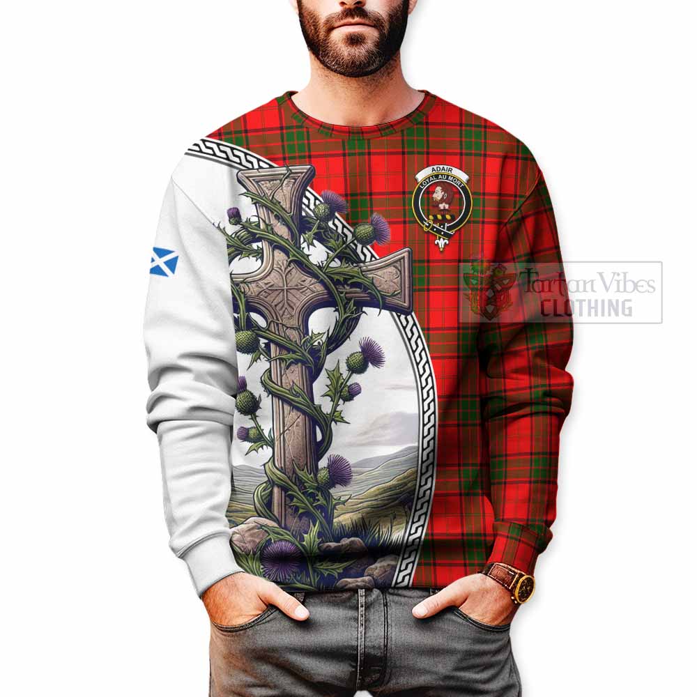 Tartan Vibes Clothing Adair Tartan Sweatshirt with Family Crest and St. Andrew's Cross Accented by Thistle Vines