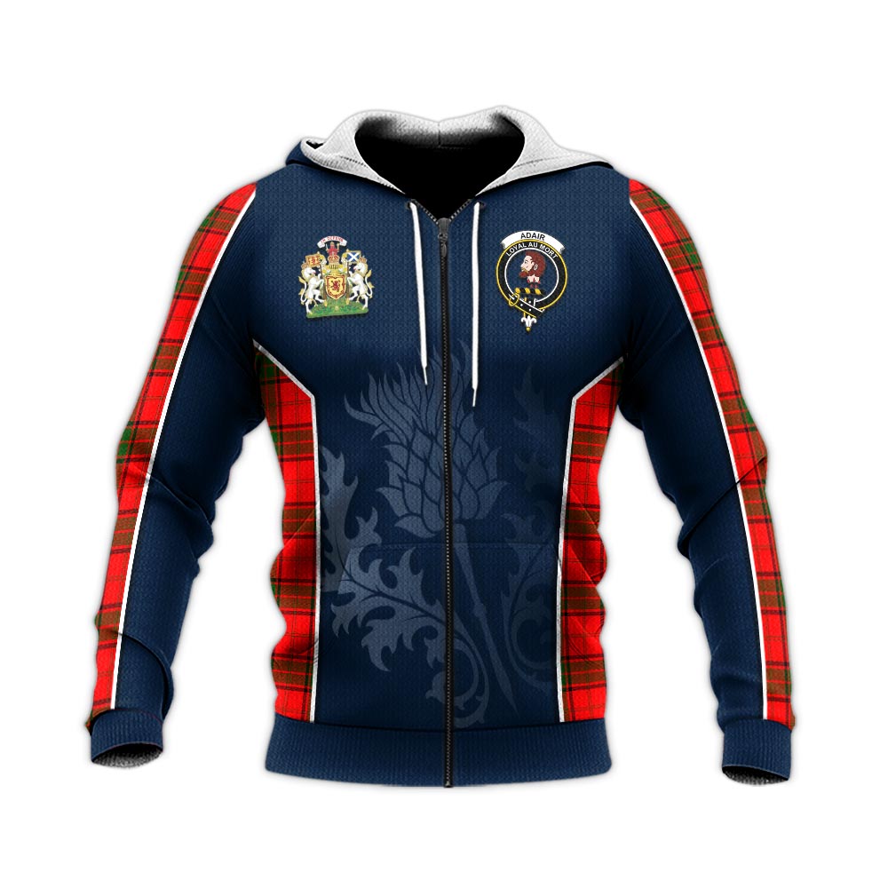 Tartan Vibes Clothing Adair Tartan Knitted Hoodie with Family Crest and Scottish Thistle Vibes Sport Style