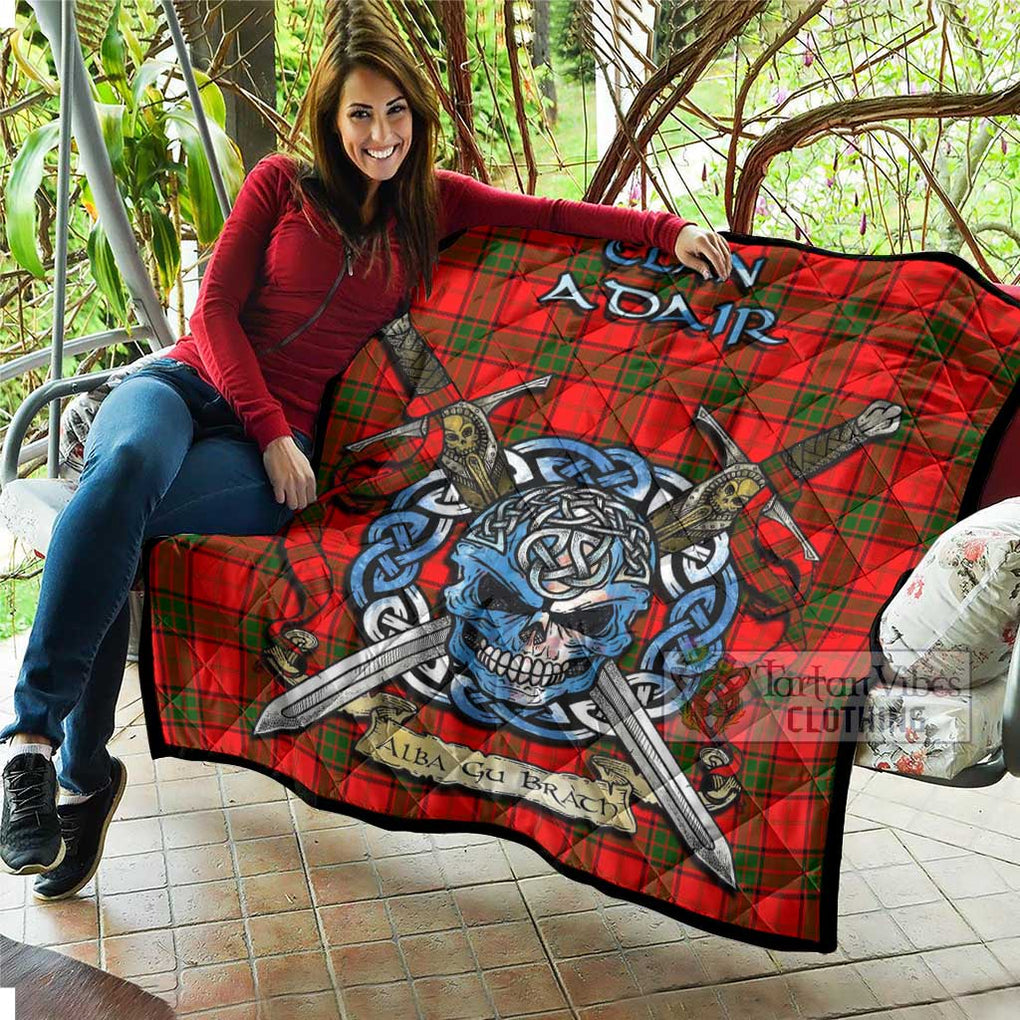 Tartan Vibes Clothing Adair Tartan Quilt with Celtic Skull Alba Gu Brath Style