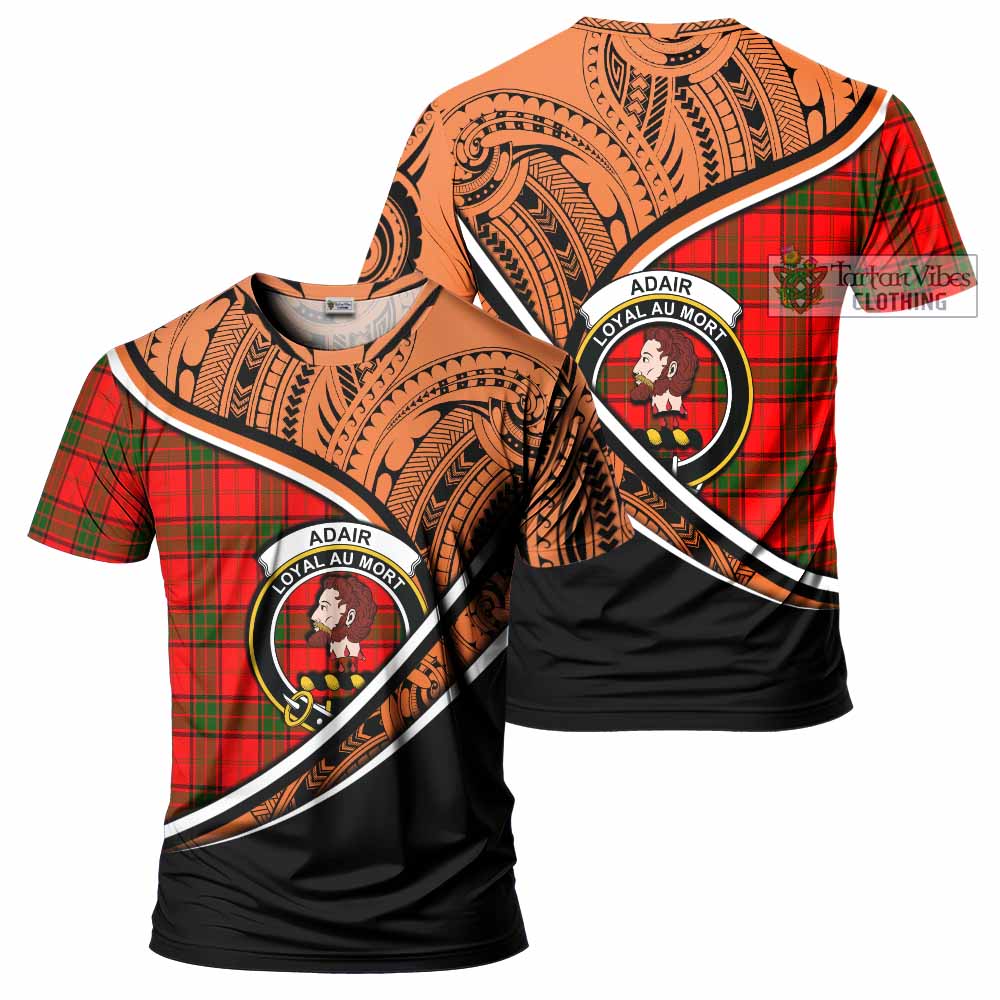 Tartan Vibes Clothing Adair Crest Tartan T-Shirt with Maori Tattoo Style - Orange Version