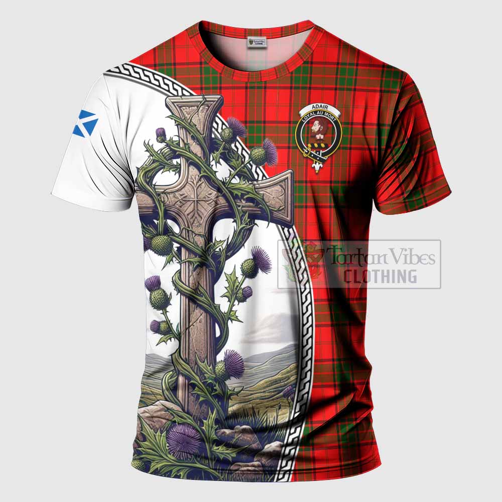 Tartan Vibes Clothing Adair Agnew Tartan T-Shirt with Family Crest and St. Andrew's Cross Accented by Thistle Vines