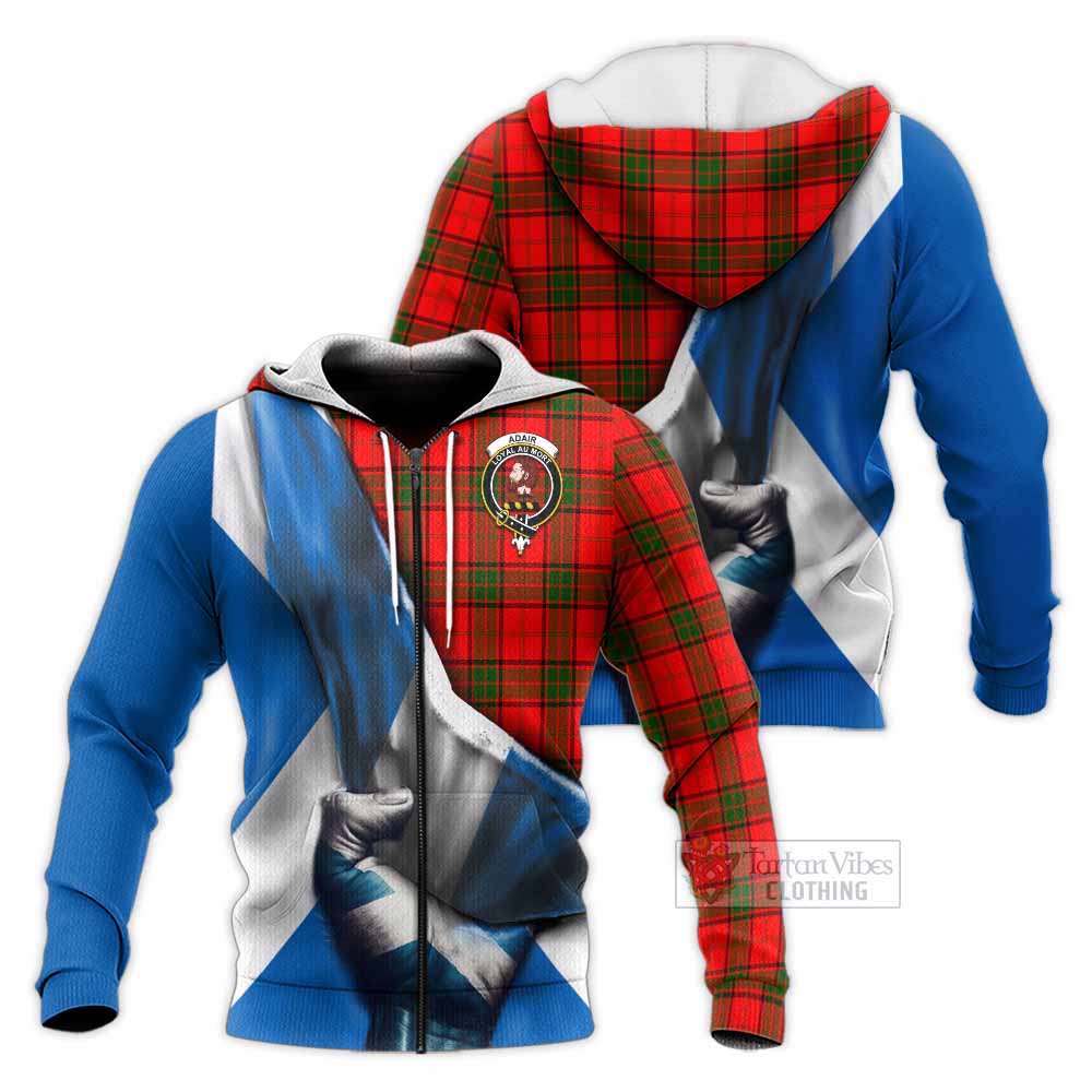 Tartan Vibes Clothing Adair Tartan Knitted Hoodie with Family Crest Scotland Patriotic Style