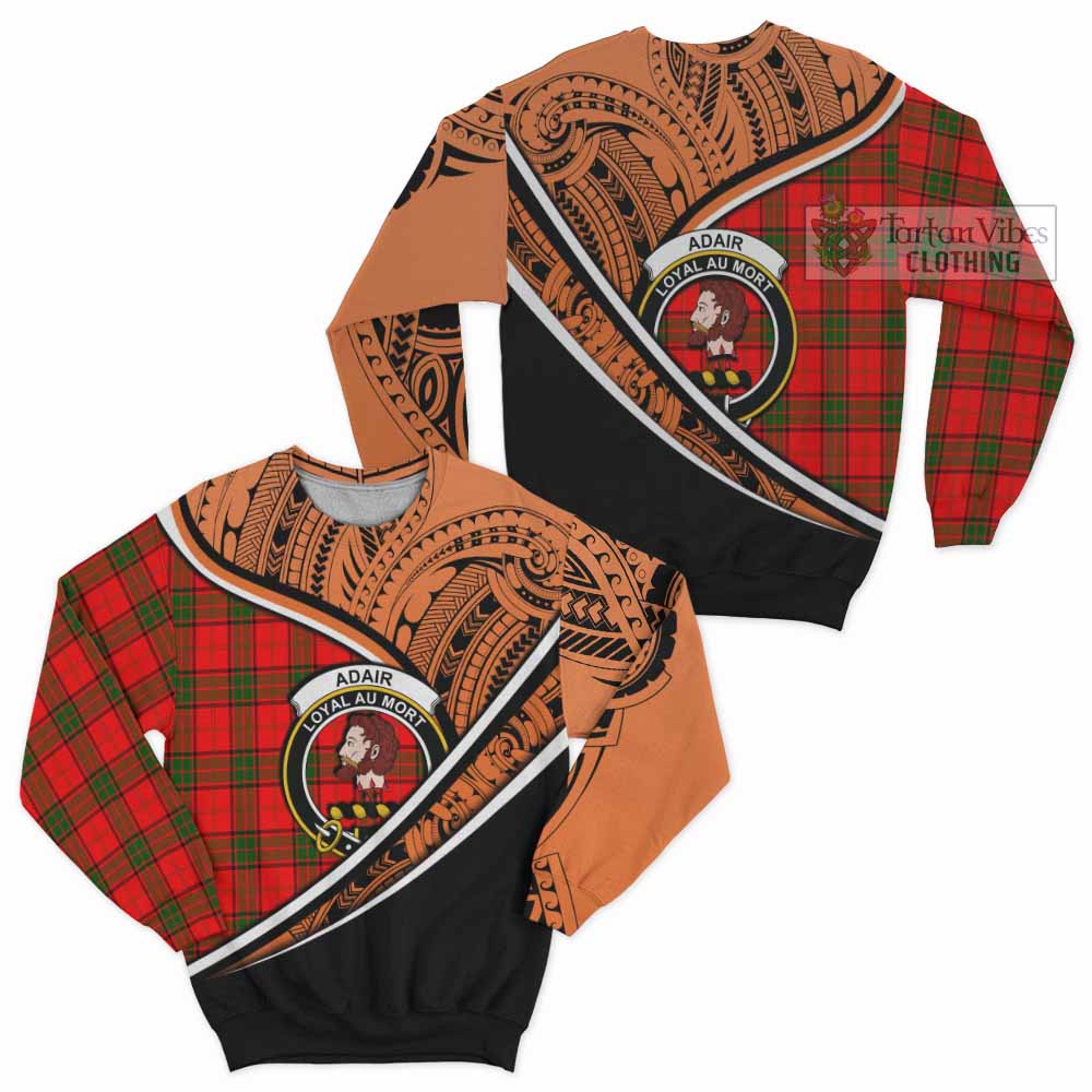 Tartan Vibes Clothing Adair Crest Tartan Sweatshirt with Maori Tattoo Style - Orange Version