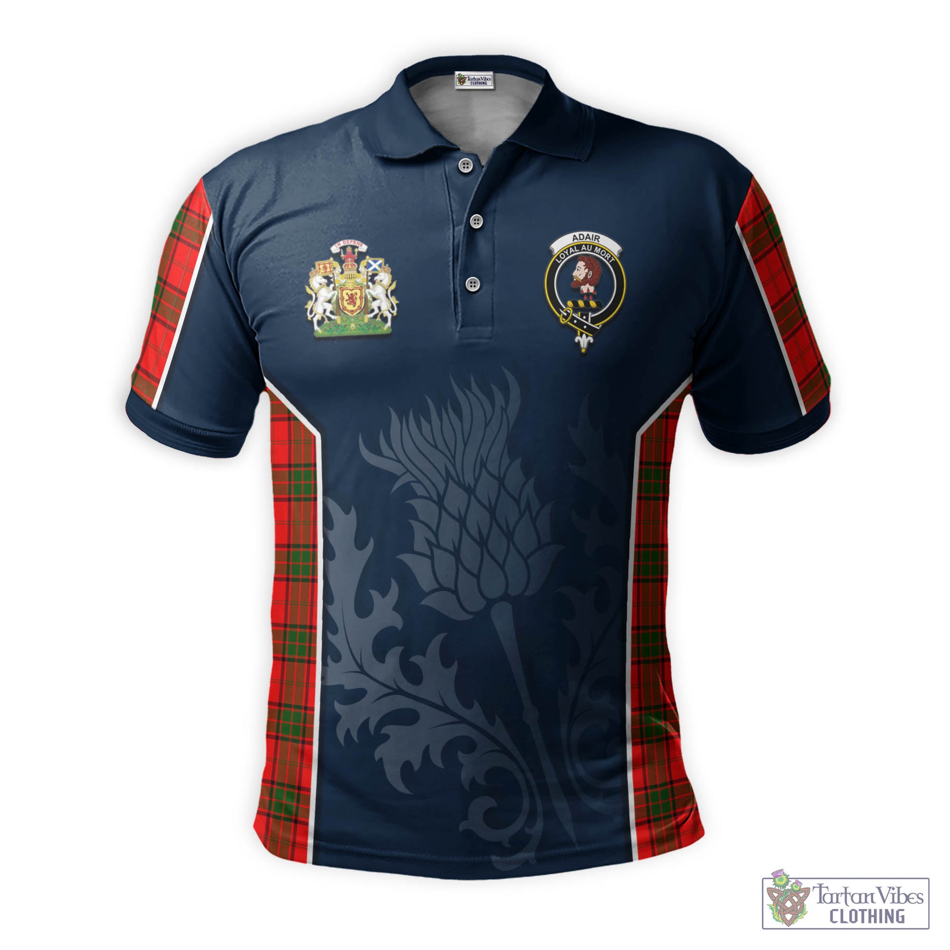 Tartan Vibes Clothing Adair Tartan Men's Polo Shirt with Family Crest and Scottish Thistle Vibes Sport Style