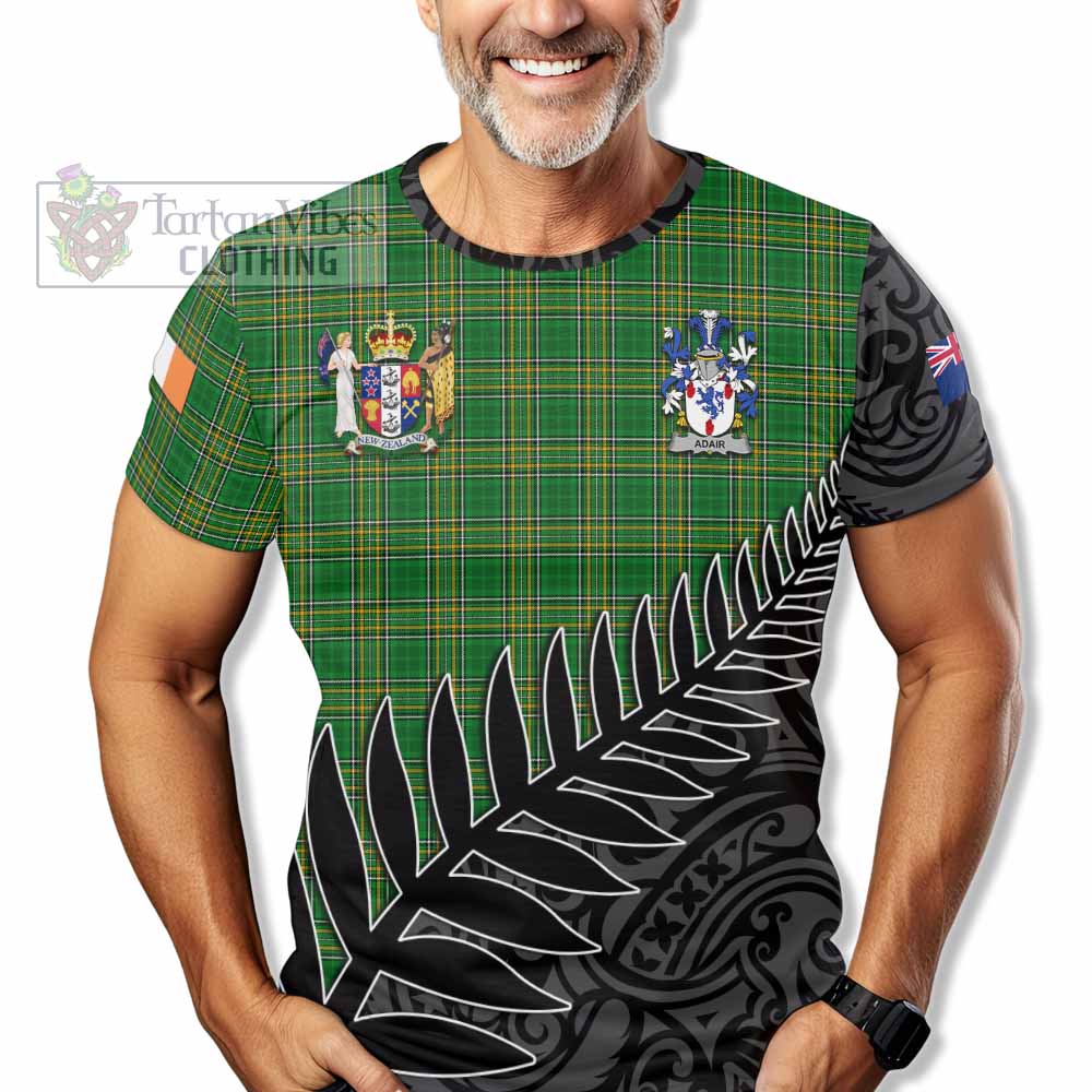 Tartan Vibes Clothing Adair Irish Clan Tartan T-Shirt with Coat of Arms New Zealand Silver Fern Half Style