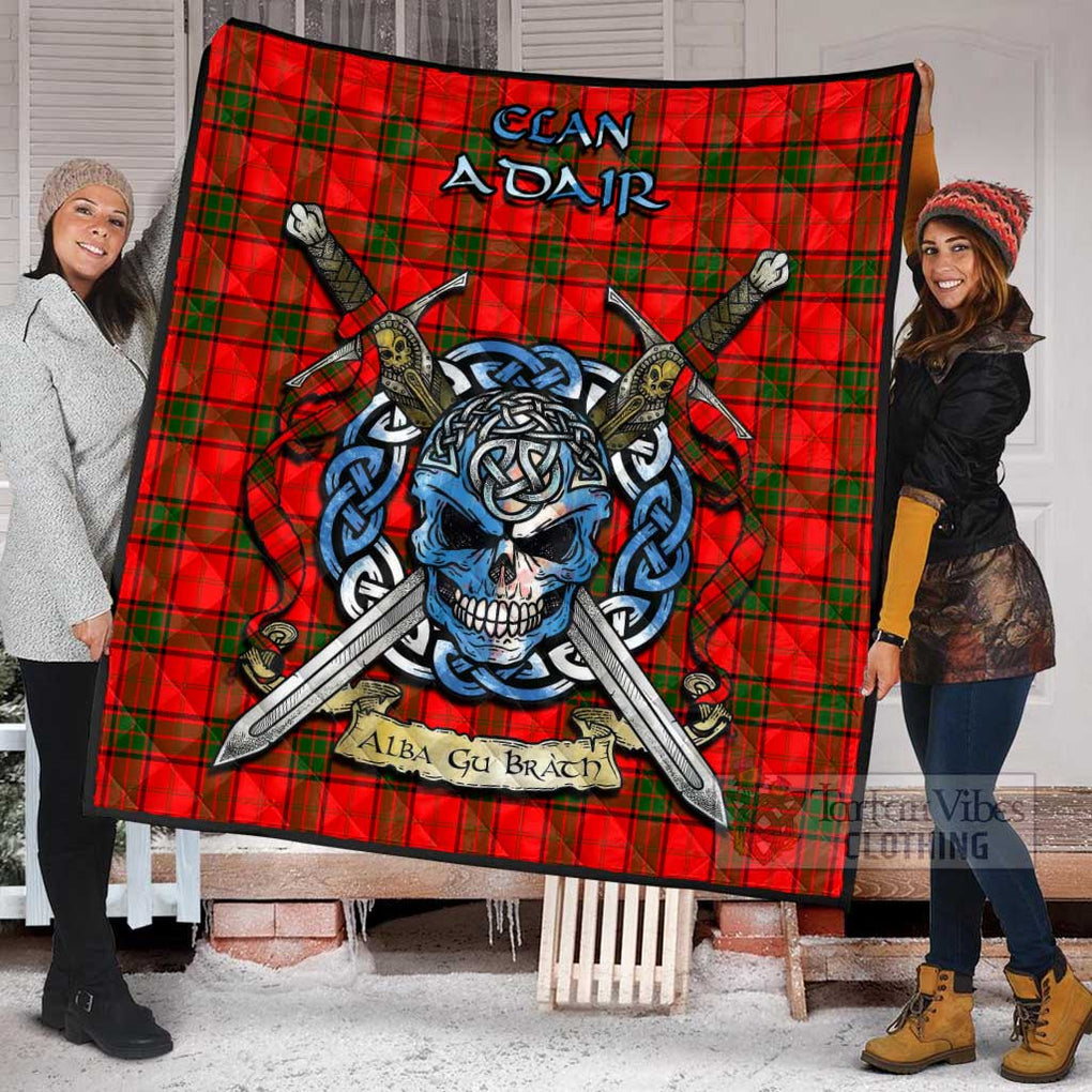 Tartan Vibes Clothing Adair Tartan Quilt with Celtic Skull Alba Gu Brath Style