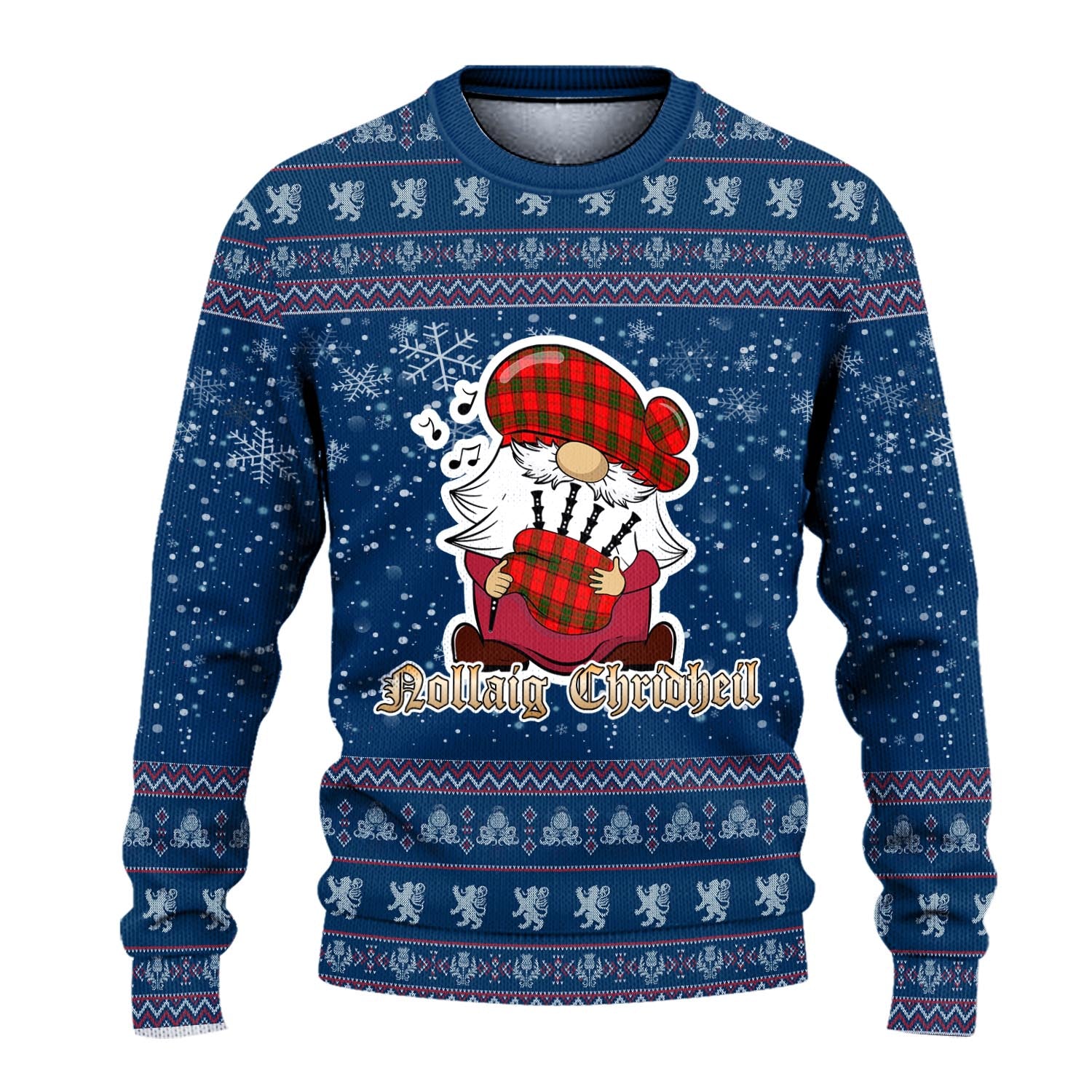 Adair Clan Christmas Family Knitted Sweater with Funny Gnome Playing Bagpipes - Tartanvibesclothing