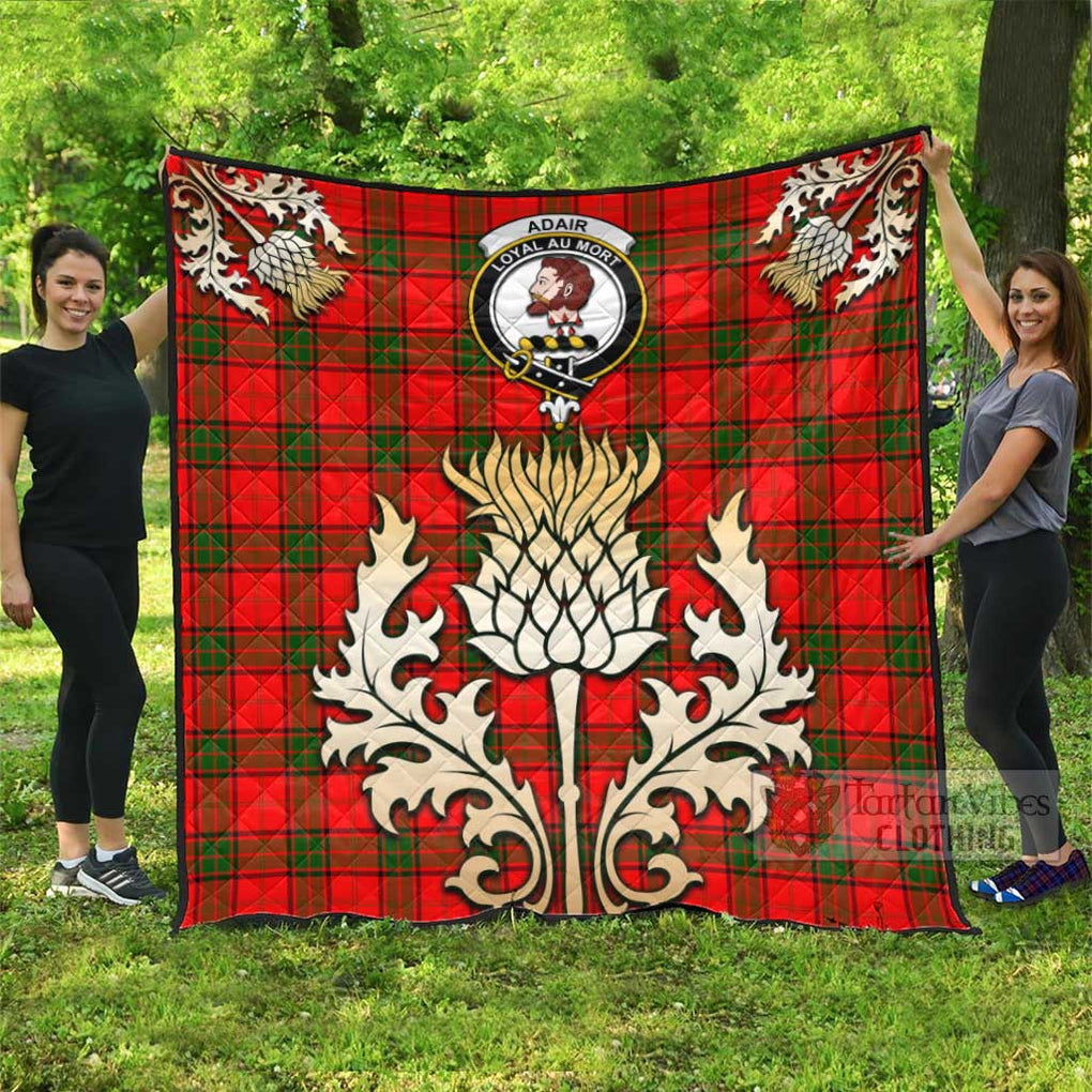 Tartan Vibes Clothing Adair Tartan Quilt with Family Crest and Golden Thistle Style