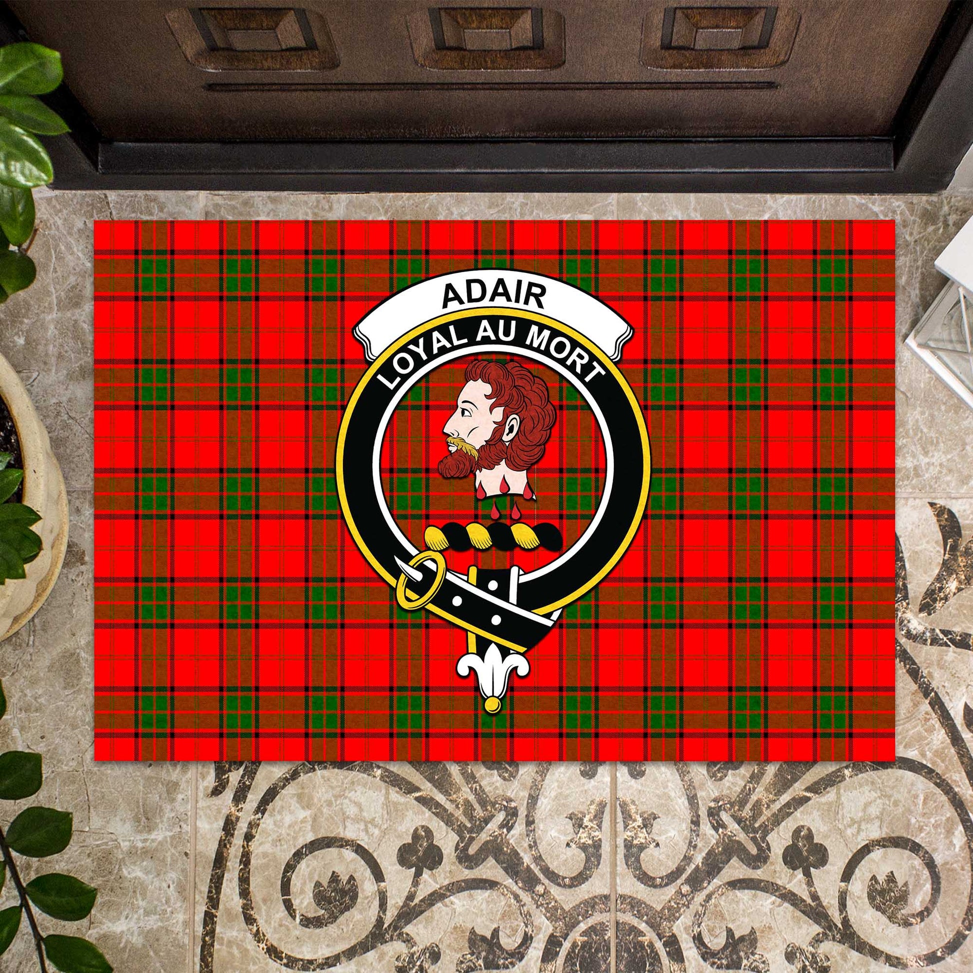 Adair Tartan Door Mat with Family Crest - Tartanvibesclothing