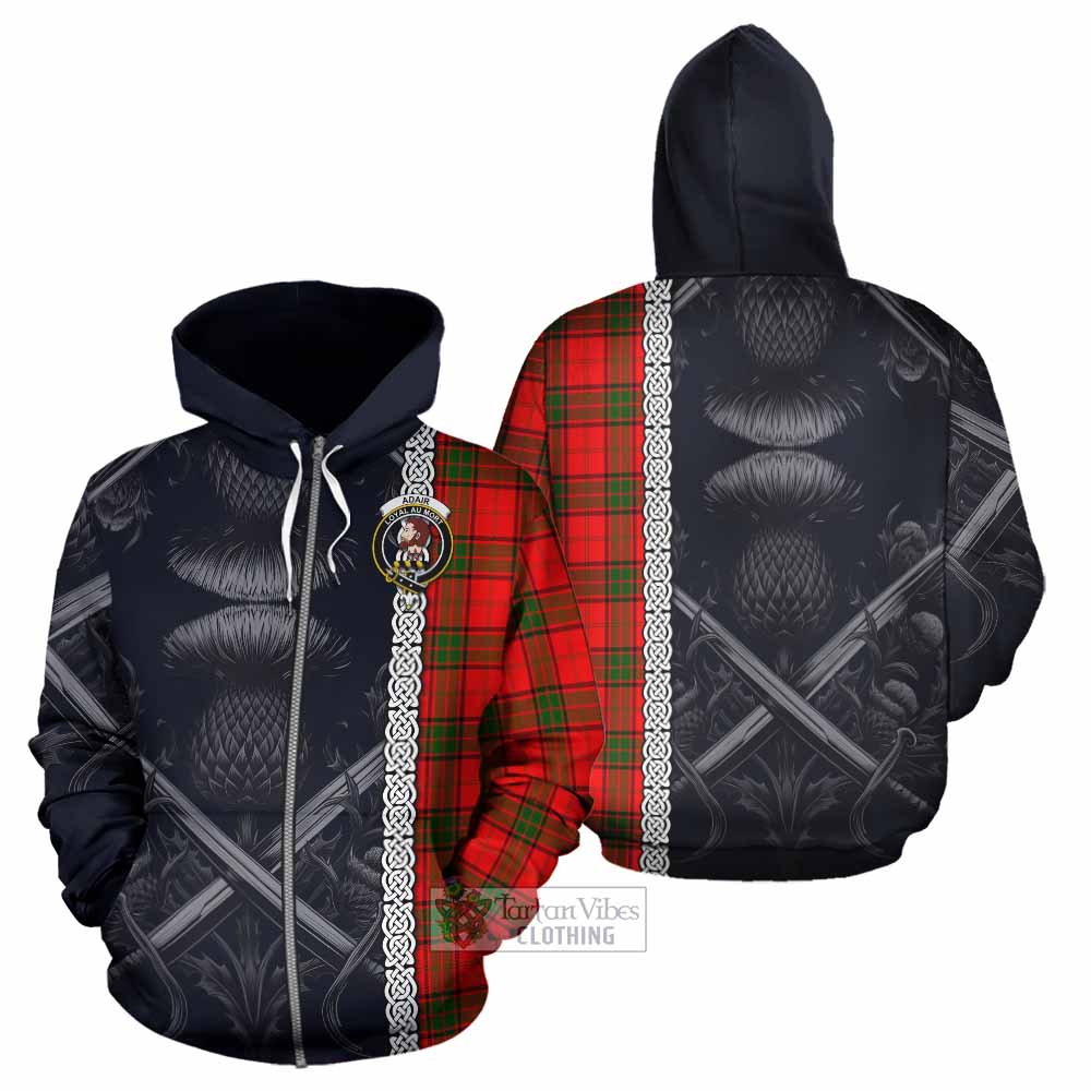Adair Tartan Hoodie with Family Crest Cross Sword Thistle Celtic Vibes Zip Hoodie - Tartan Vibes Clothing