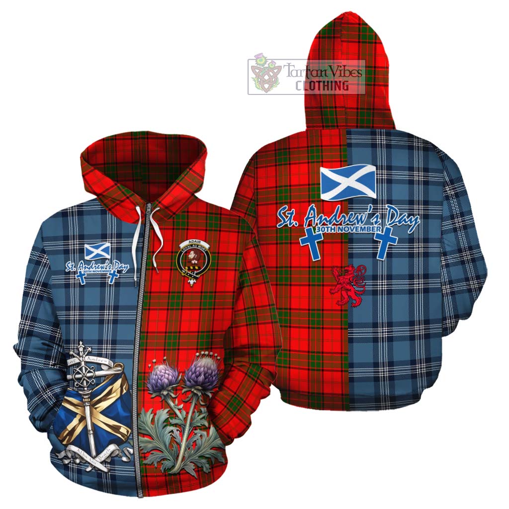 Tartan Vibes Clothing Adair Tartan Cotton Hoodie Happy St. Andrew's Day Half Tartan Style