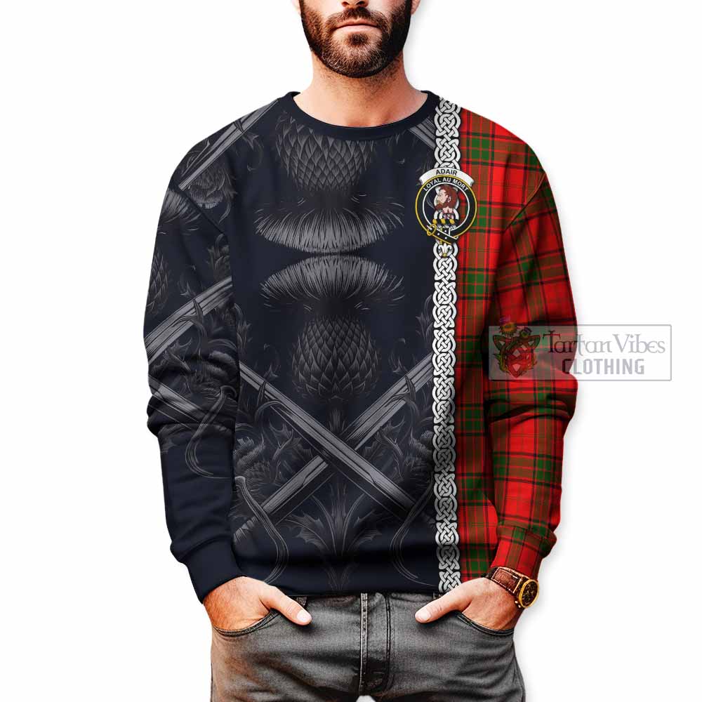 Tartan Vibes Clothing Adair Tartan Sweatshirt with Family Crest Cross Sword Thistle Celtic Vibes