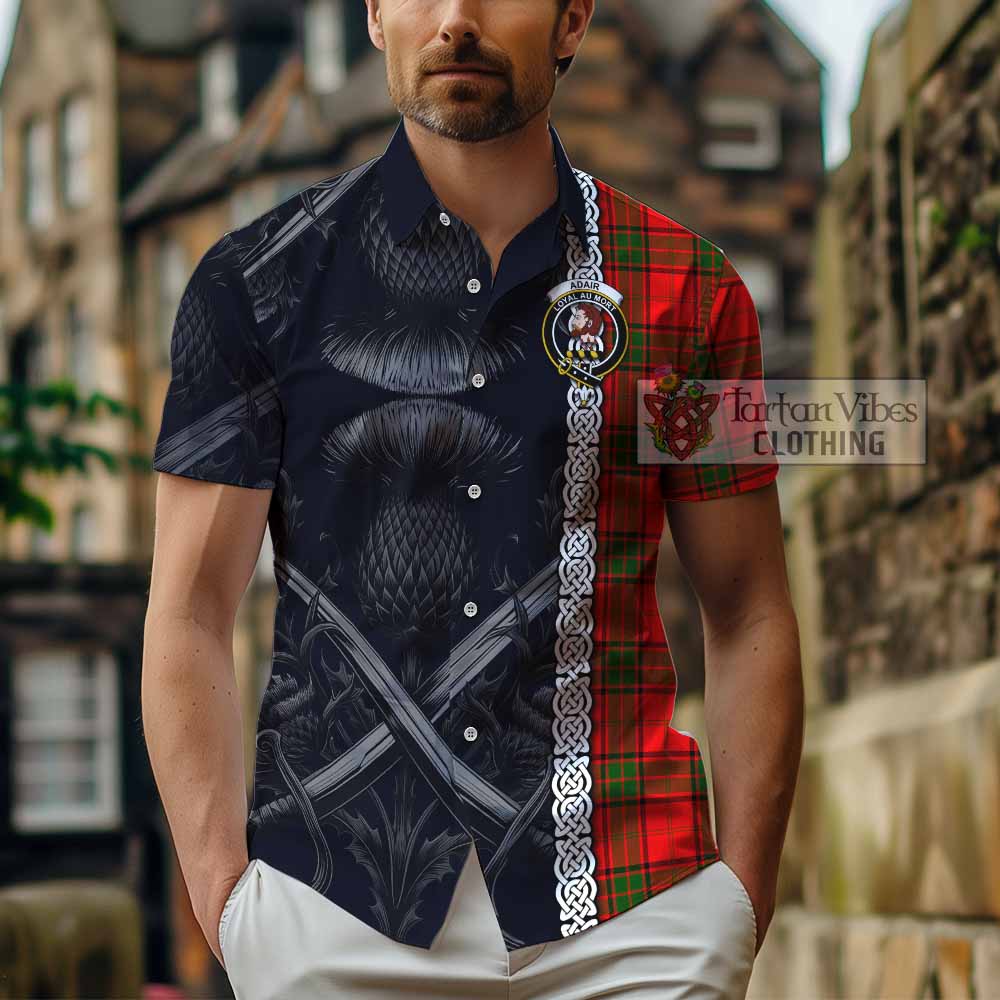 Adair Tartan Hawaiian Shirt with Family Crest Cross Sword Thistle Celtic Vibes - Tartan Vibes Clothing