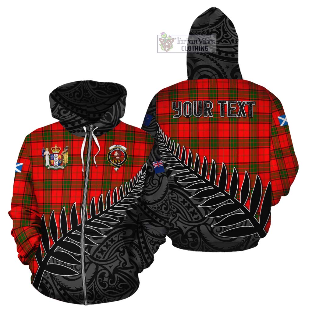 Tartan Vibes Clothing Adair Crest Tartan Cotton Hoodie with New Zealand Silver Fern Half Style