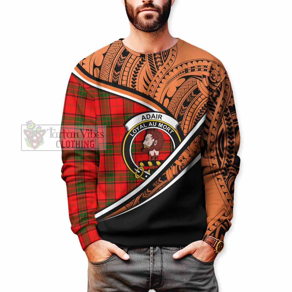 Tartan Vibes Clothing Adair Crest Tartan Sweatshirt with Maori Tattoo Style - Orange Version