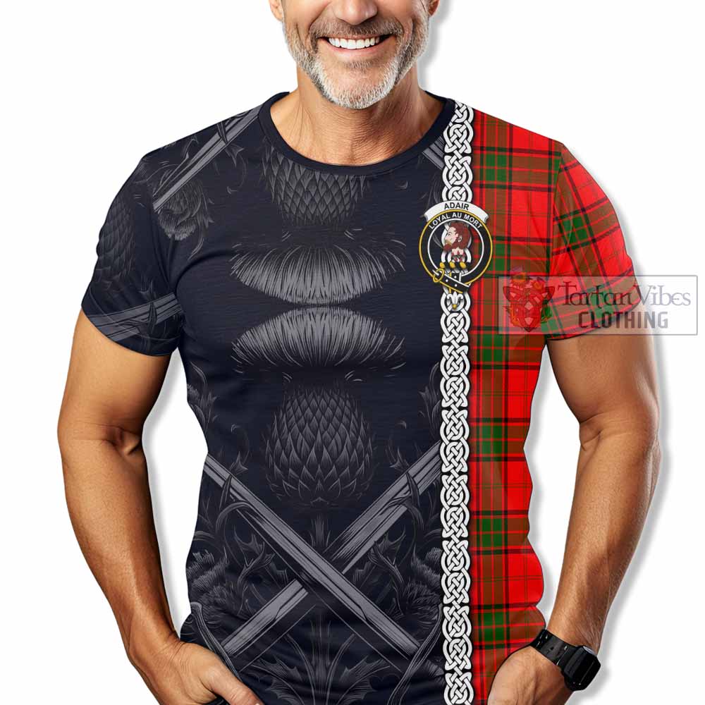 Tartan Vibes Clothing Adair Tartan T-Shirt with Family Crest Cross Sword Thistle Celtic Vibes