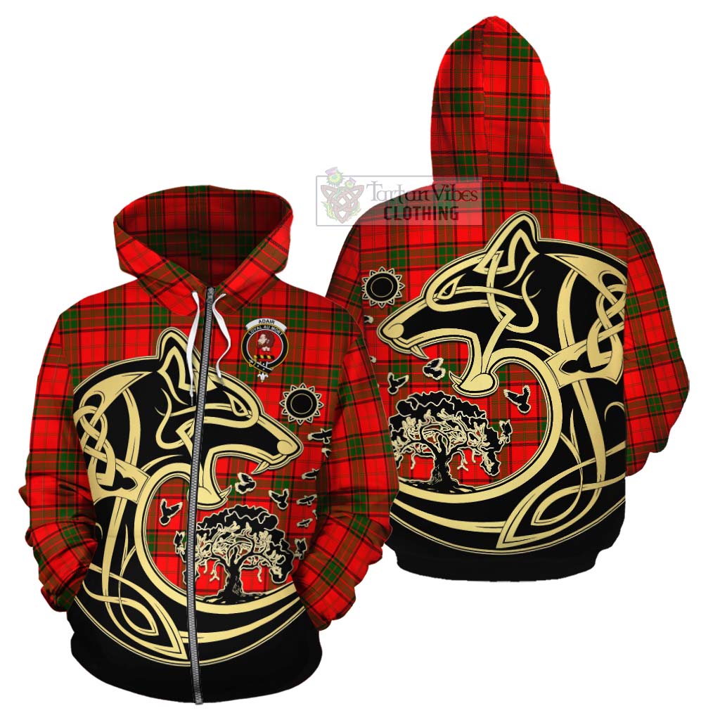 Tartan Vibes Clothing Adair Tartan Cotton Hoodie with Family Crest Celtic Wolf Style