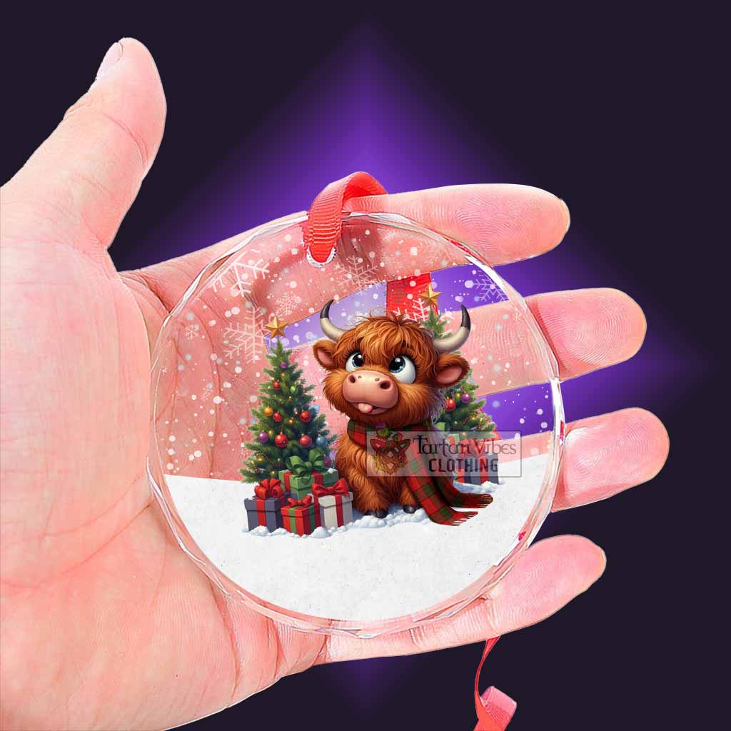 Tartan Vibes Clothing Adair Clan Christmas Glass Ornament with Adorable Highland Coo