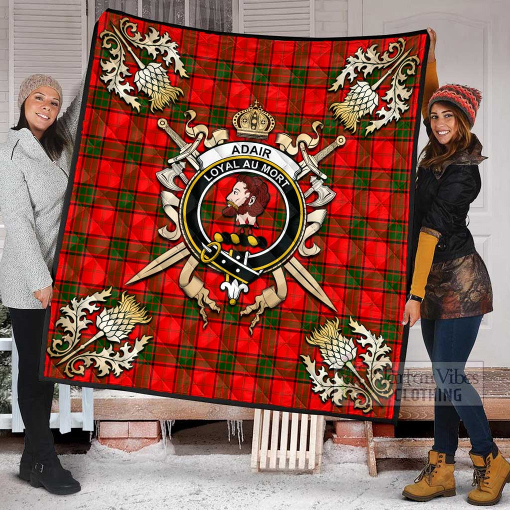 Tartan Vibes Clothing Adair Tartan Quilt with Family Crest and Scottish Golden Courage Shield