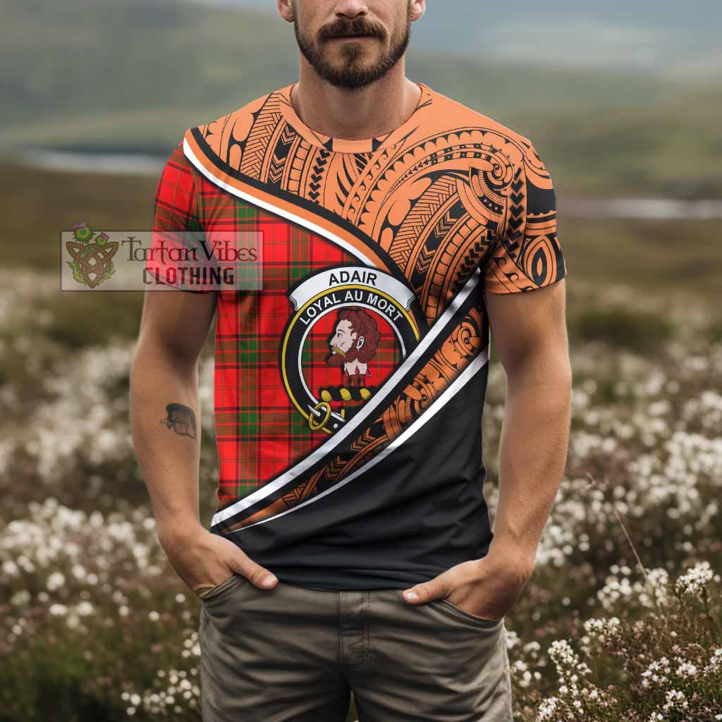 Tartan Vibes Clothing Adair Crest Tartan T-Shirt with Maori Tattoo Style - Orange Version