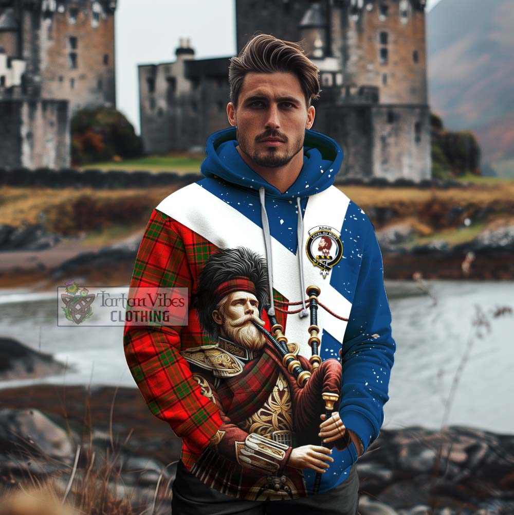 Tartan Vibes Clothing Adair Tartan Cotton Hoodie with Family Crest Scottish Bagpiper Vibes