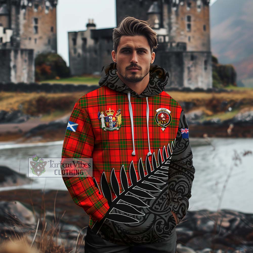 Tartan Vibes Clothing Adair Crest Tartan Cotton Hoodie with New Zealand Silver Fern Half Style